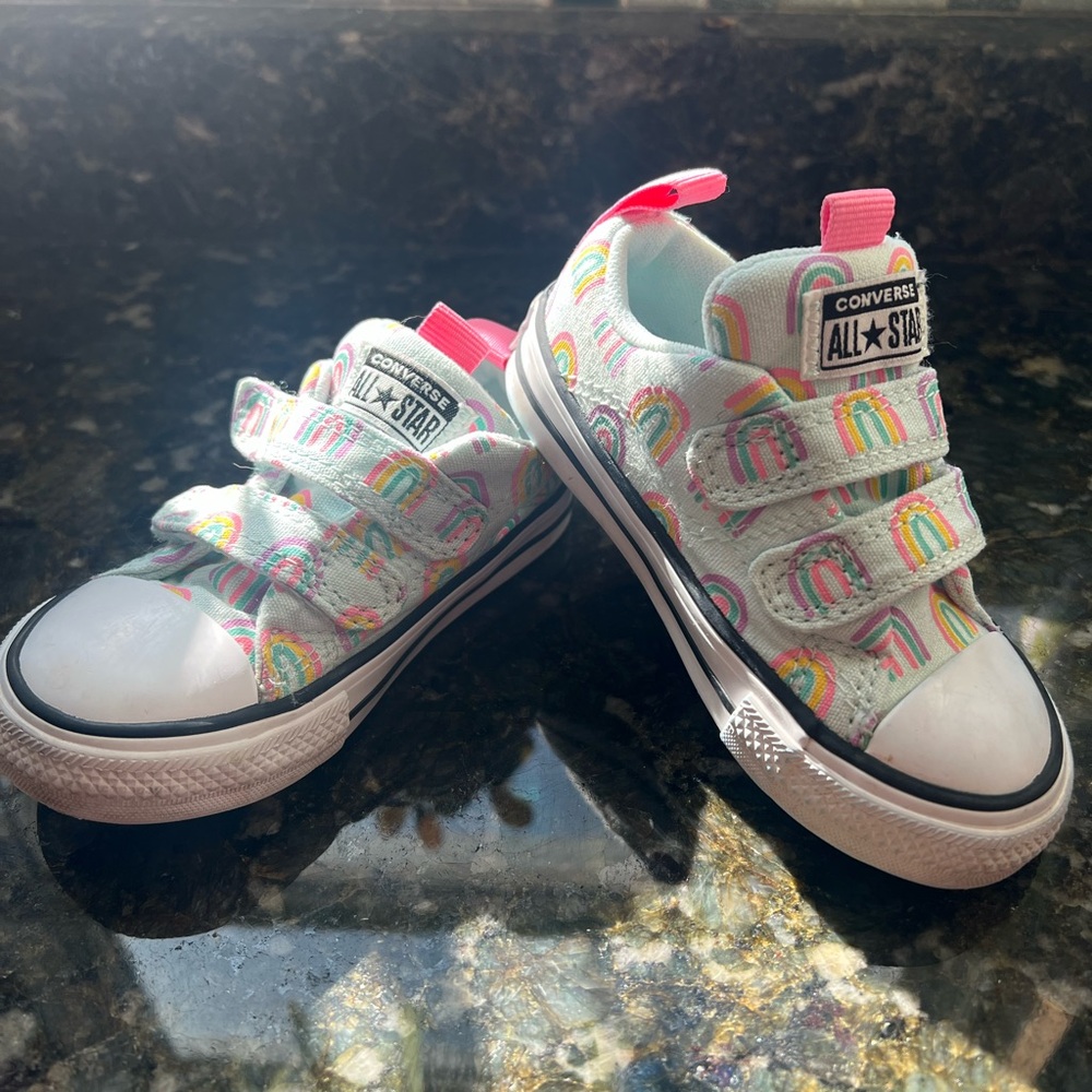 Converse Toddler Velcro Low Tops Teal with Rainbows Toddler Size 6